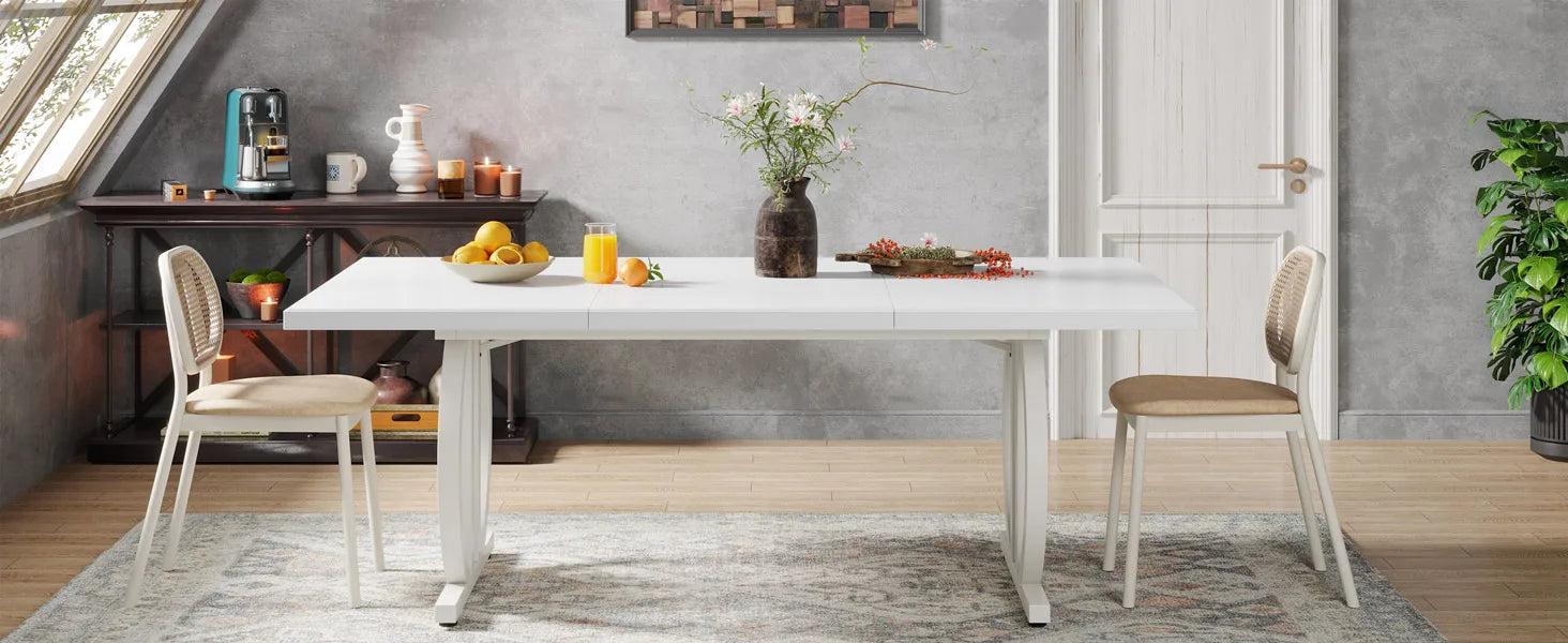 Modern Black 63" Dining Table with Curved Metal Pedestal Base for Kitchen — Seats 6