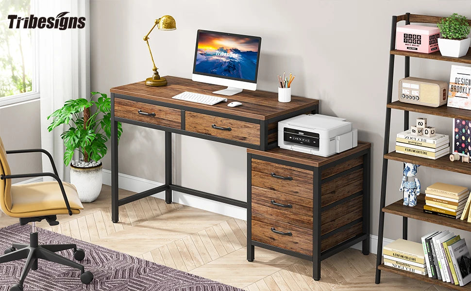 Industrial Computer Desk with 3 Drawers for Home Office — 59in Writing Table