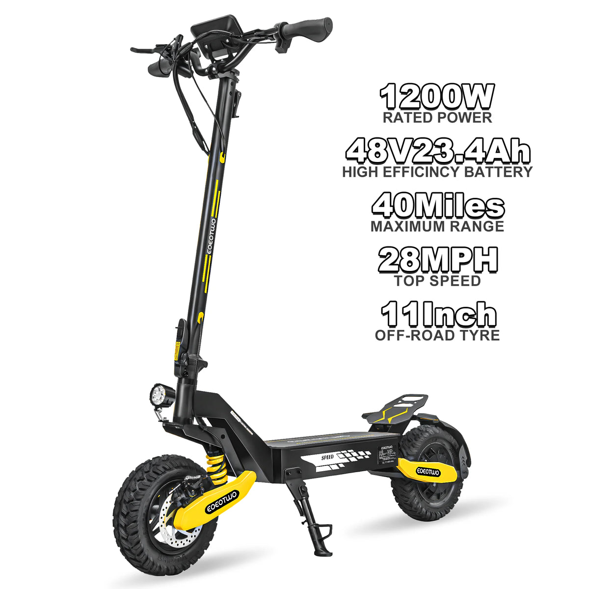 Off Road Electric Scooter for Adults — EOEOTWO 1200W, 30 MPH, 11" Tubeless