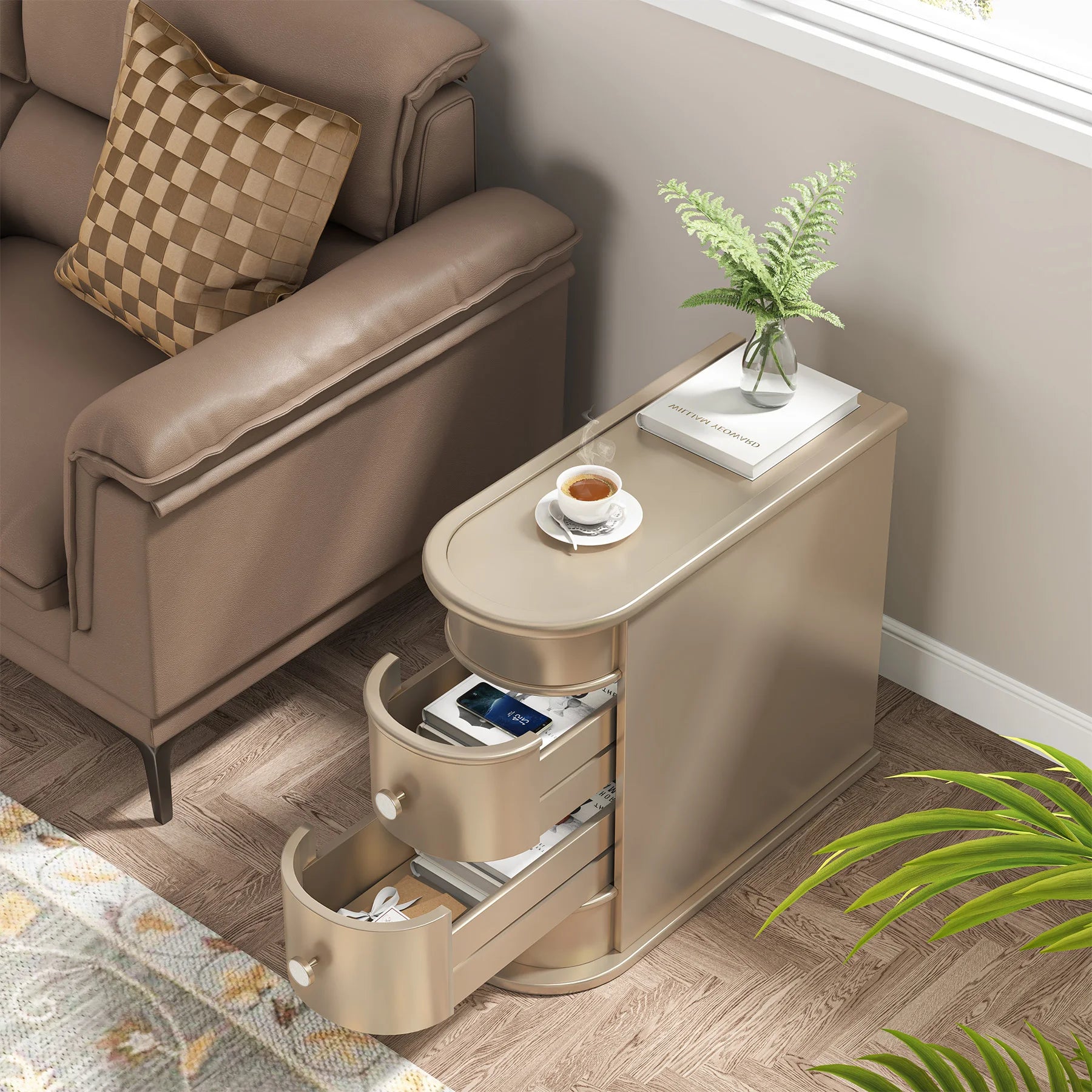 Solid Wood Narrow Side Table Nightstand with 2 Drawers for Living Room — 24" Tall