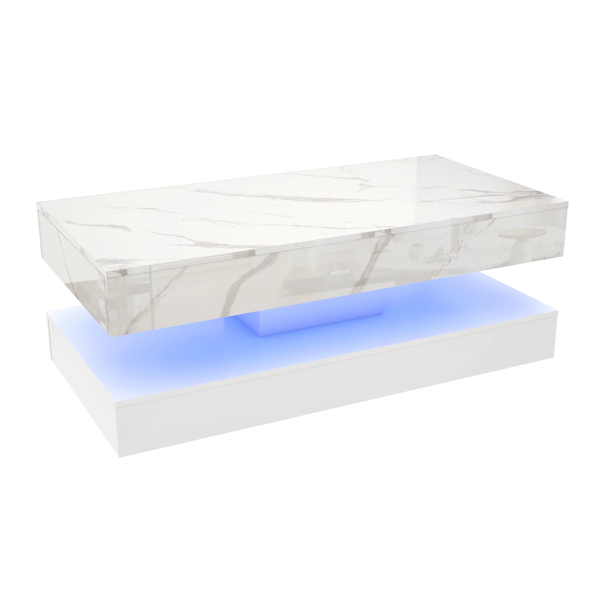 LED Coffee Table with Storage — Modern Faux Marble Coffee Table with Drawers for Living Room