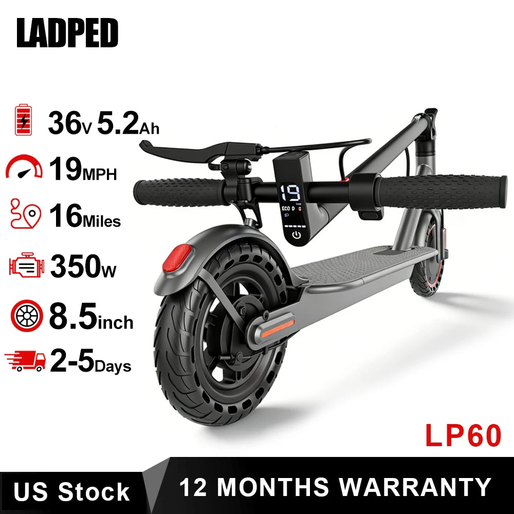 Commuter Electric Scooter — LADPED LP60, 350W, 19 MPH, Foldable