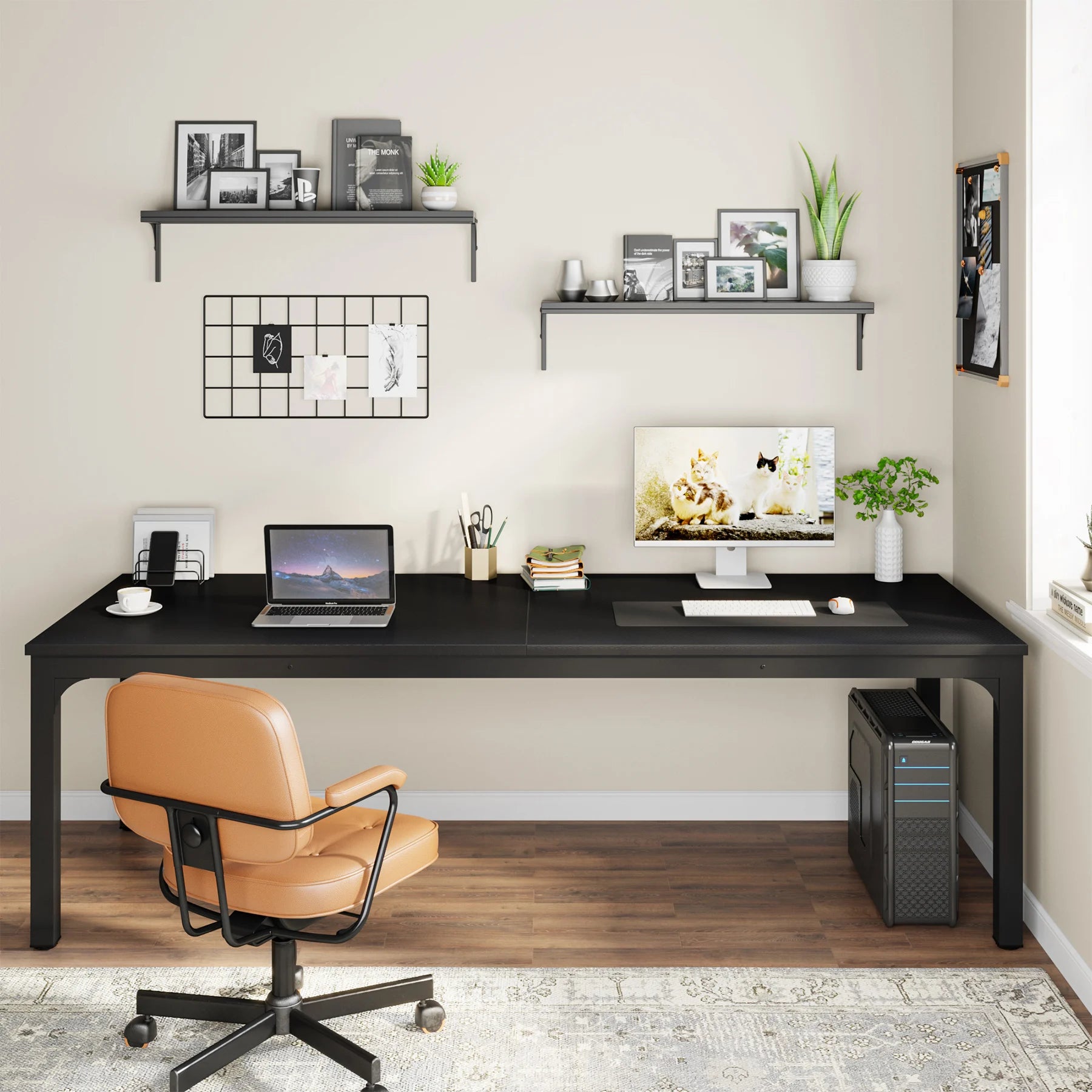 Industrial Wood Computer Desk with Steel Frame for Two-Person Home Office — 78.7"