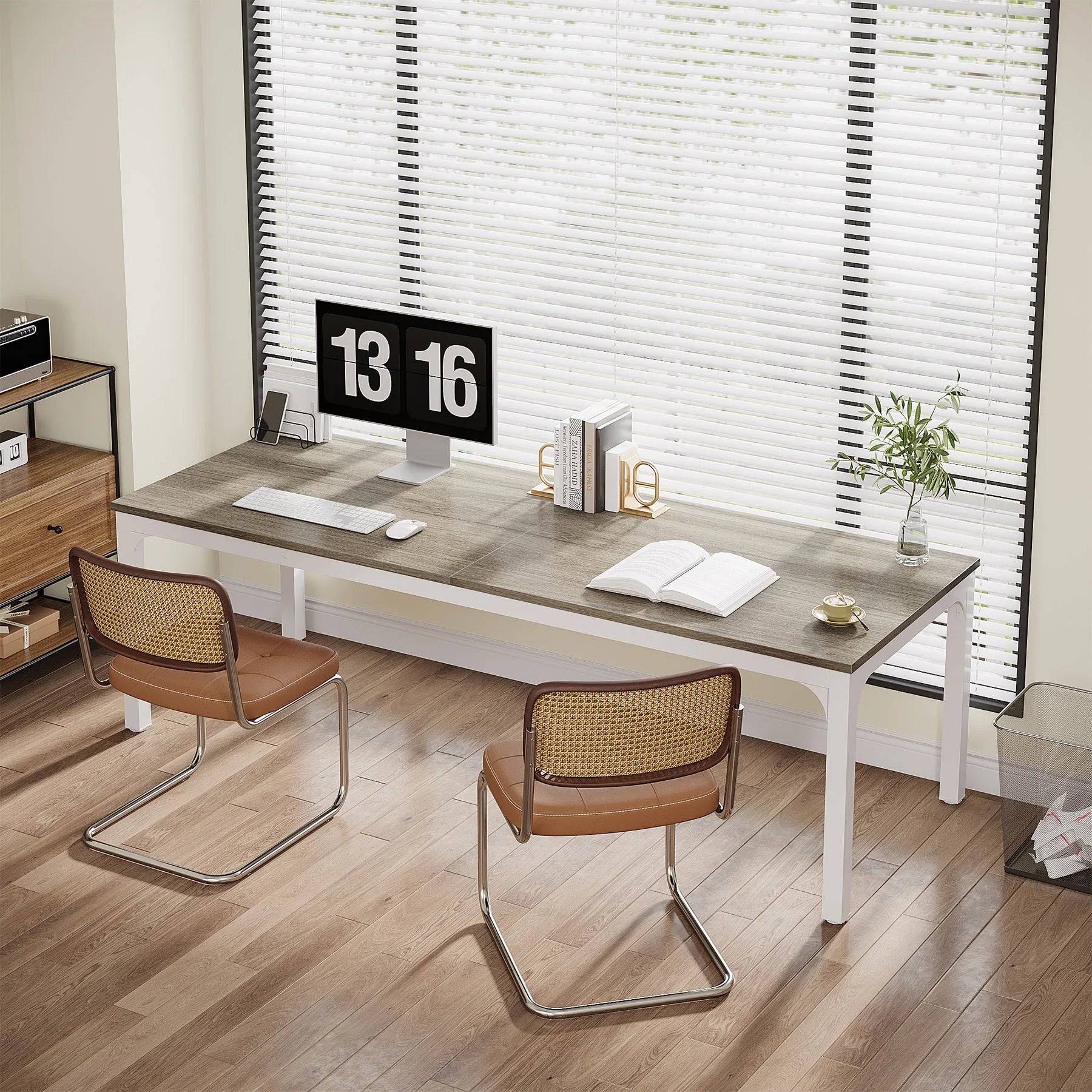 Industrial Wood Computer Desk with Steel Frame for Two-Person Home Office — 78.7"