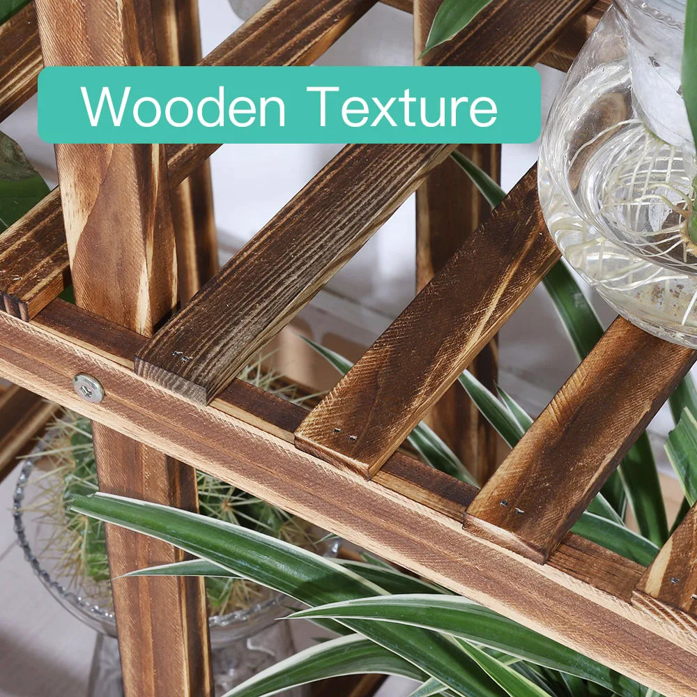 Carbonized Pine Plant Stand with Wheels for Living Room — 6-Tier Rolling Display