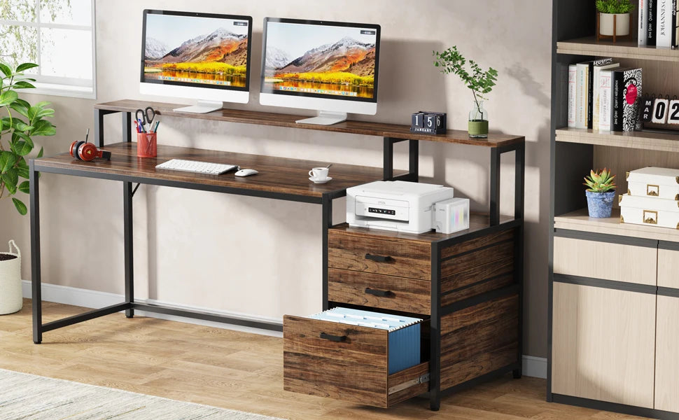 Industrial Computer Desk with 3 Drawers for Home Office — 59in Writing Table