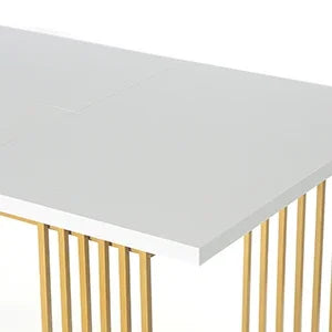 White Executive Desk with Gold Metal Legs for Home Office — 70.9"