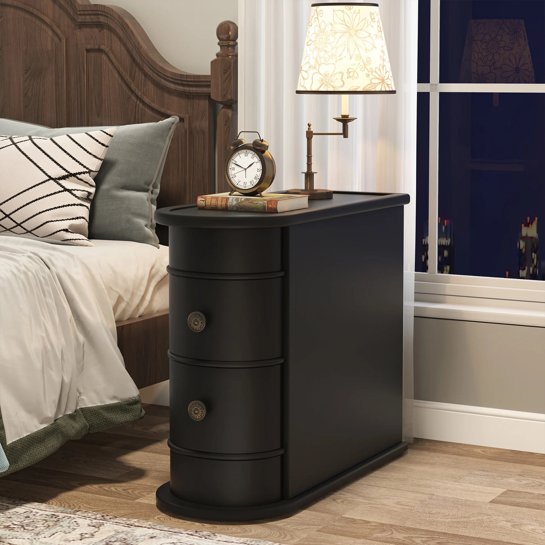 Solid Wood Narrow Side Table Nightstand with 2 Drawers for Living Room — 24" Tall