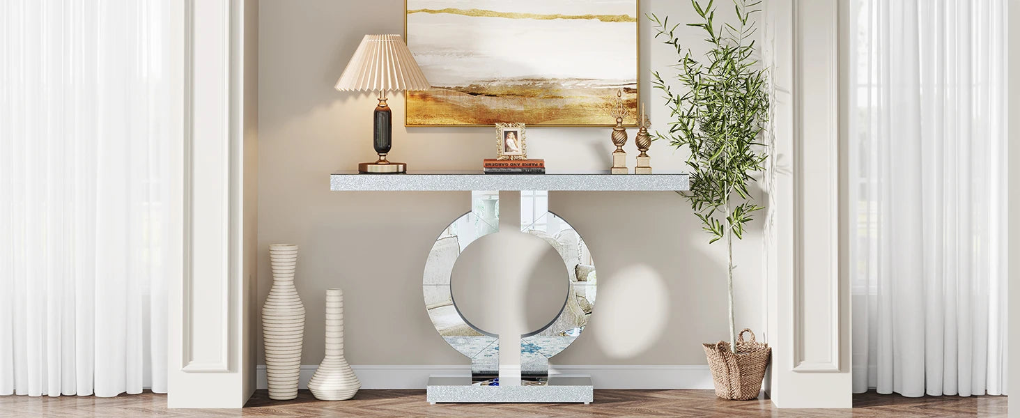 Mirrored Console Table with Crystal Sparkle Finish for Entryway — 43" Wide