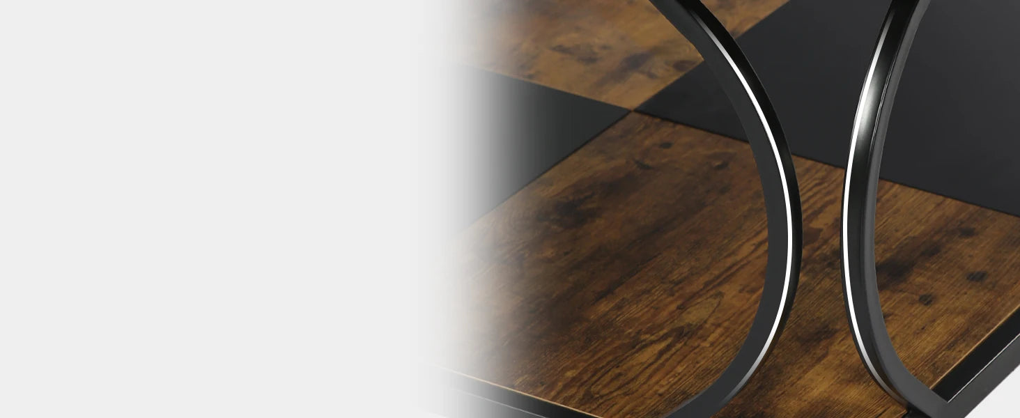 Two-Tone Wood Coffee Table with Storage Shelf for Living Room — 40in Square, Curved Metal Frame