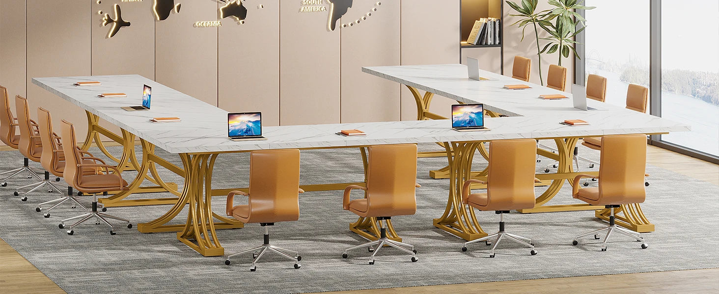 White Executive Desk with Gold Metal Legs for Home Office — 70.9"
