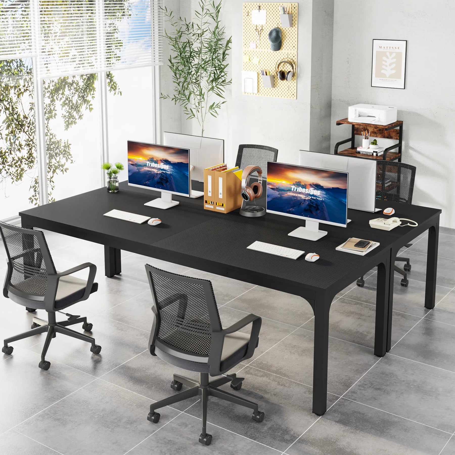 Industrial Wood Computer Desk with Steel Frame for Two-Person Home Office — 78.7"