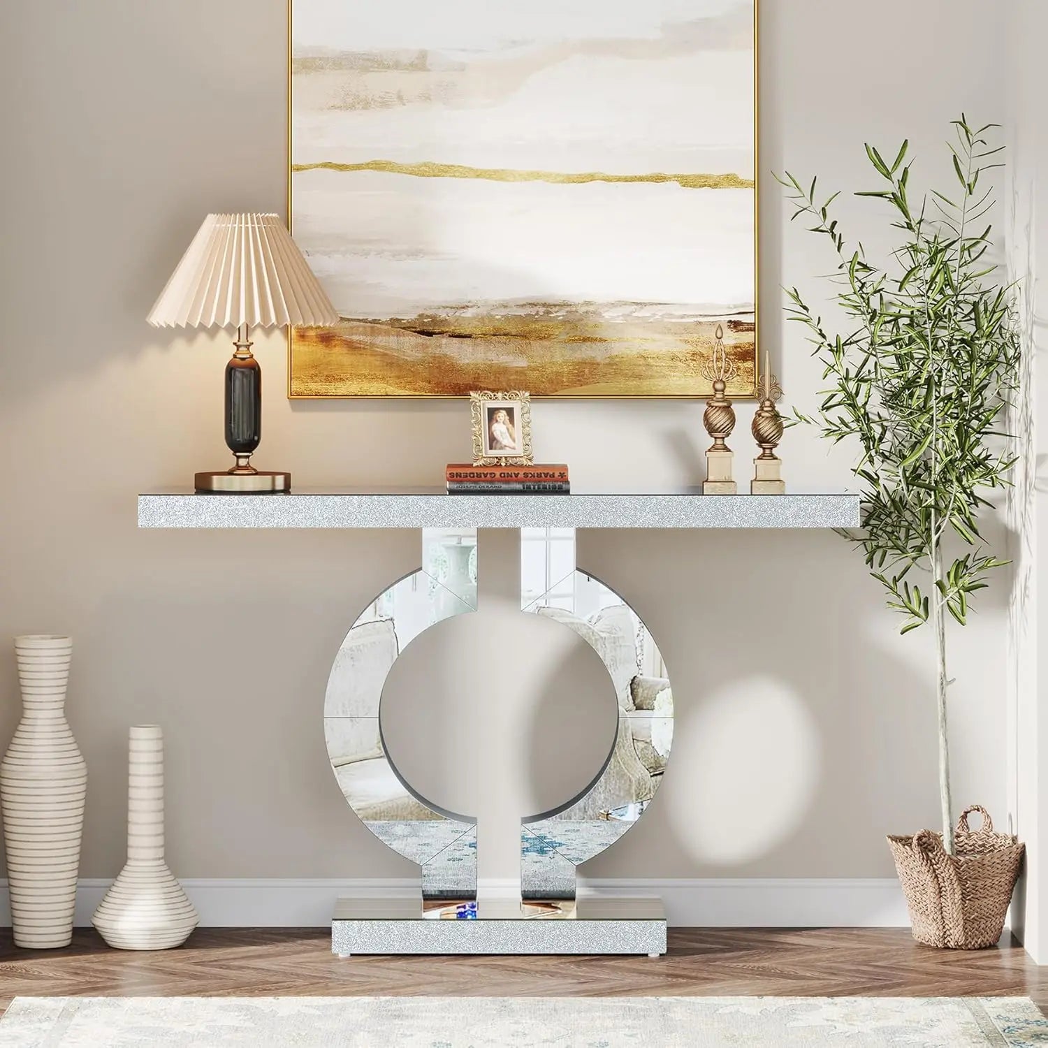 Mirrored Console Table with Crystal Sparkle Finish for Entryway — 43" Wide