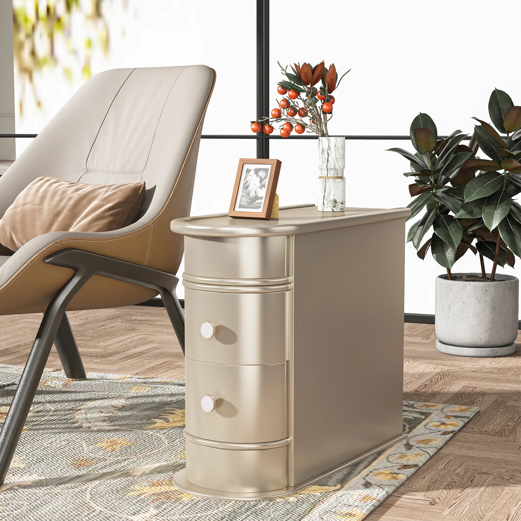 Solid Wood Narrow Side Table Nightstand with 2 Drawers for Living Room — 24" Tall