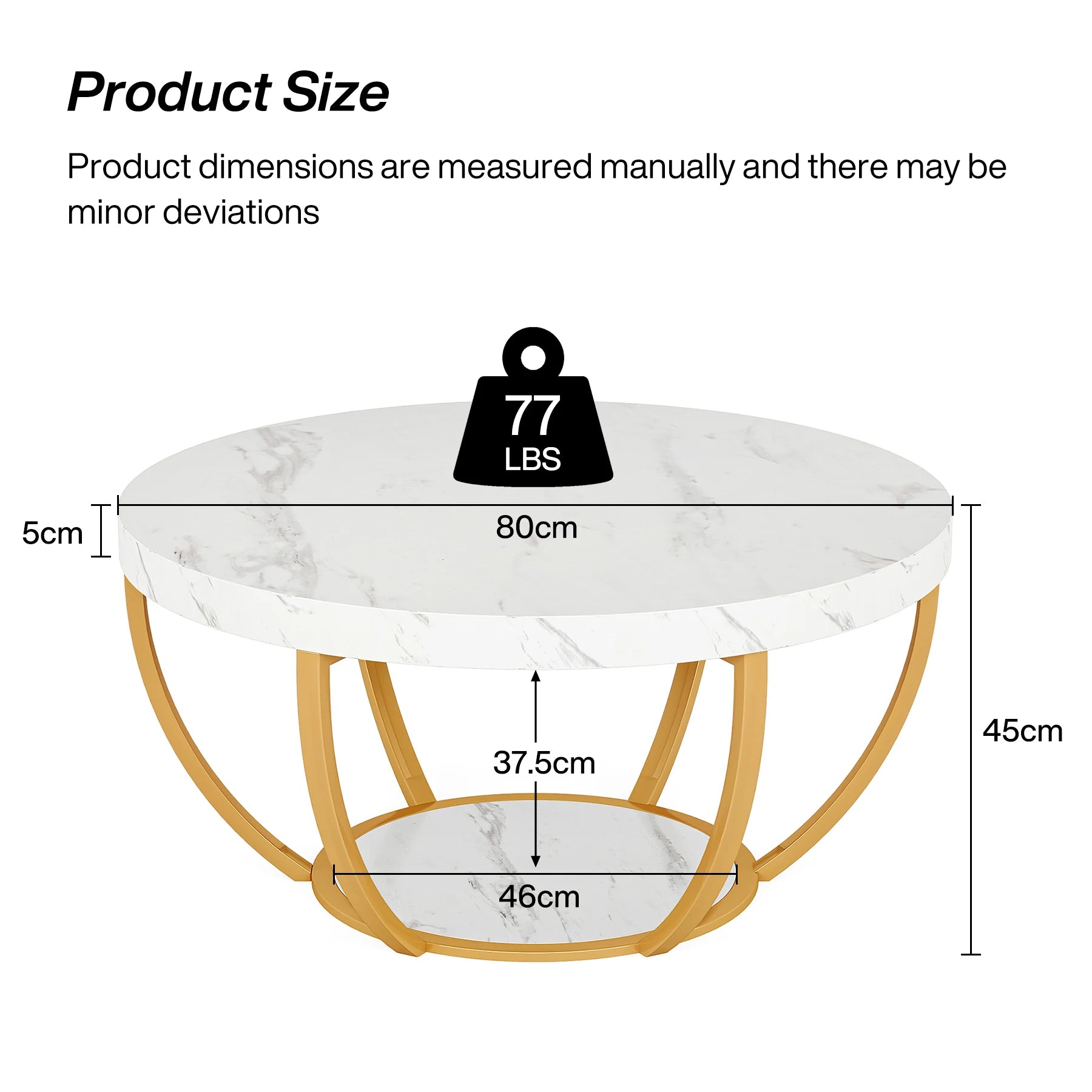 Round Industrial Coffee Table with Storage Shelf for Living Room — 31.7" Oak
