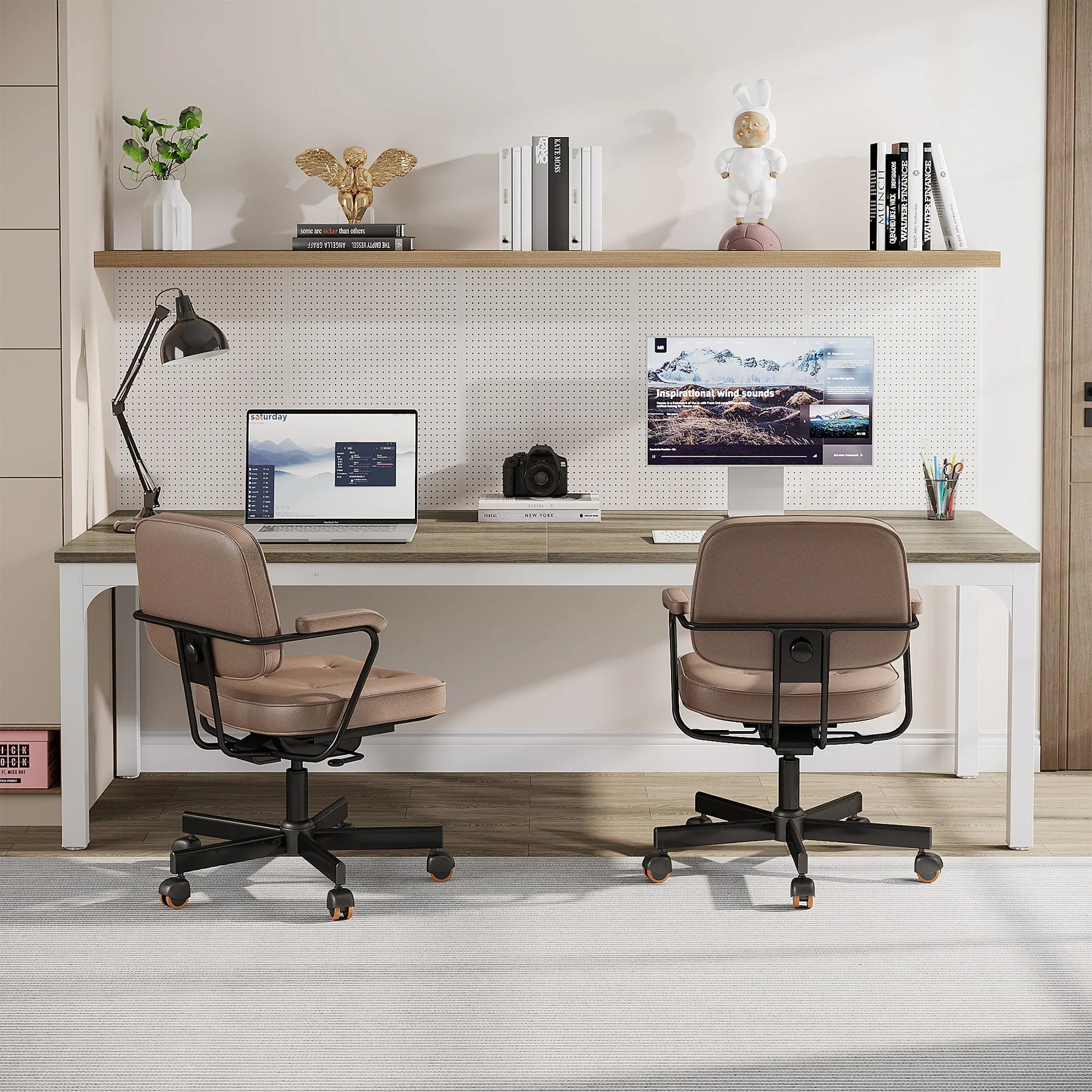 Industrial Wood Computer Desk with Steel Frame for Two-Person Home Office — 78.7"