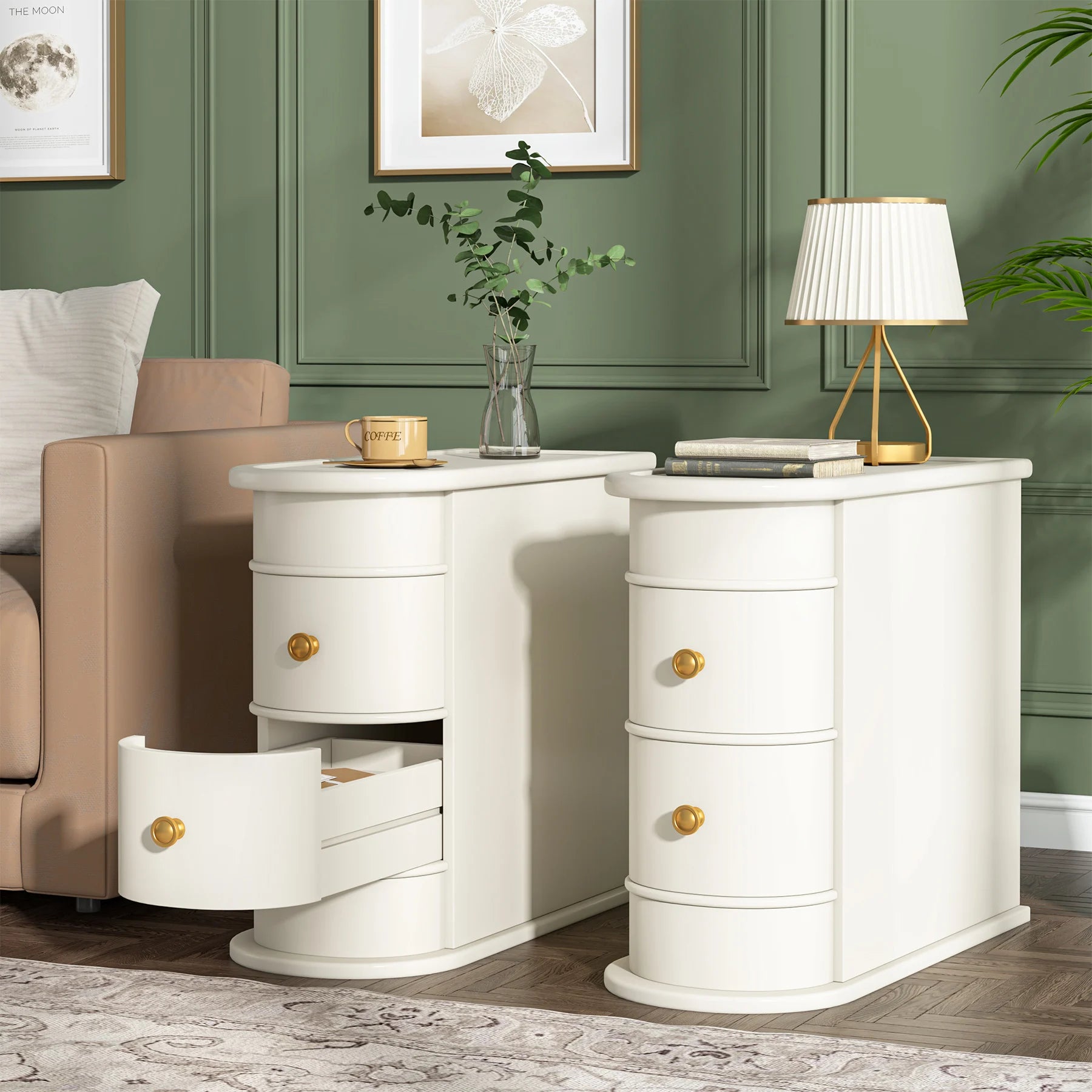 Solid Wood Narrow Side Table Nightstand with 2 Drawers for Living Room — 24" Tall