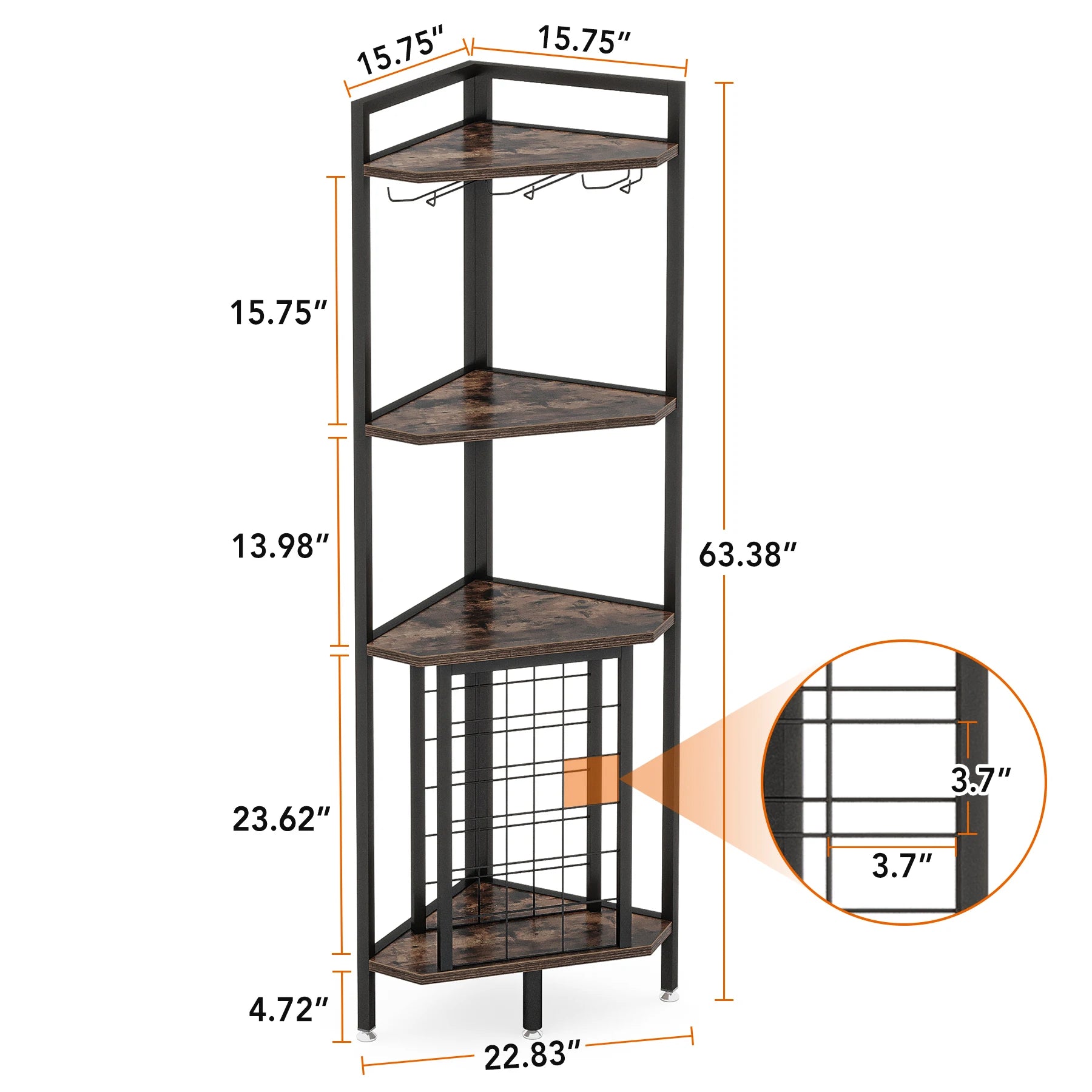 Industrial Wine Bakers Rack, 20-Bottle Freestanding Wine Rack with Glass Holder & Storage Shelves