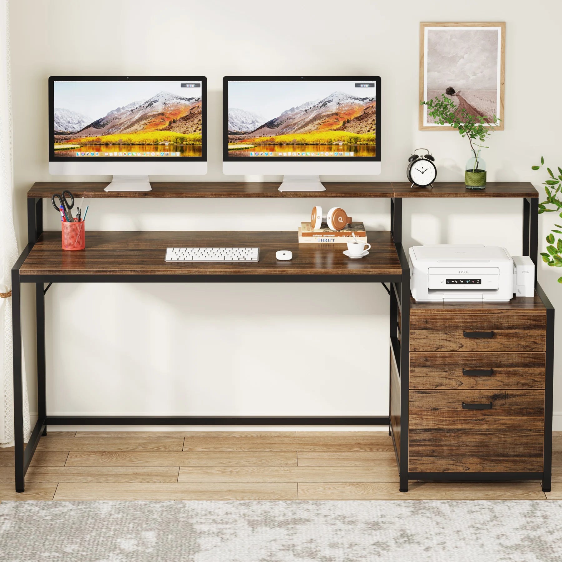 Industrial Computer Desk with 3 Drawers for Home Office — 59in Writing Table