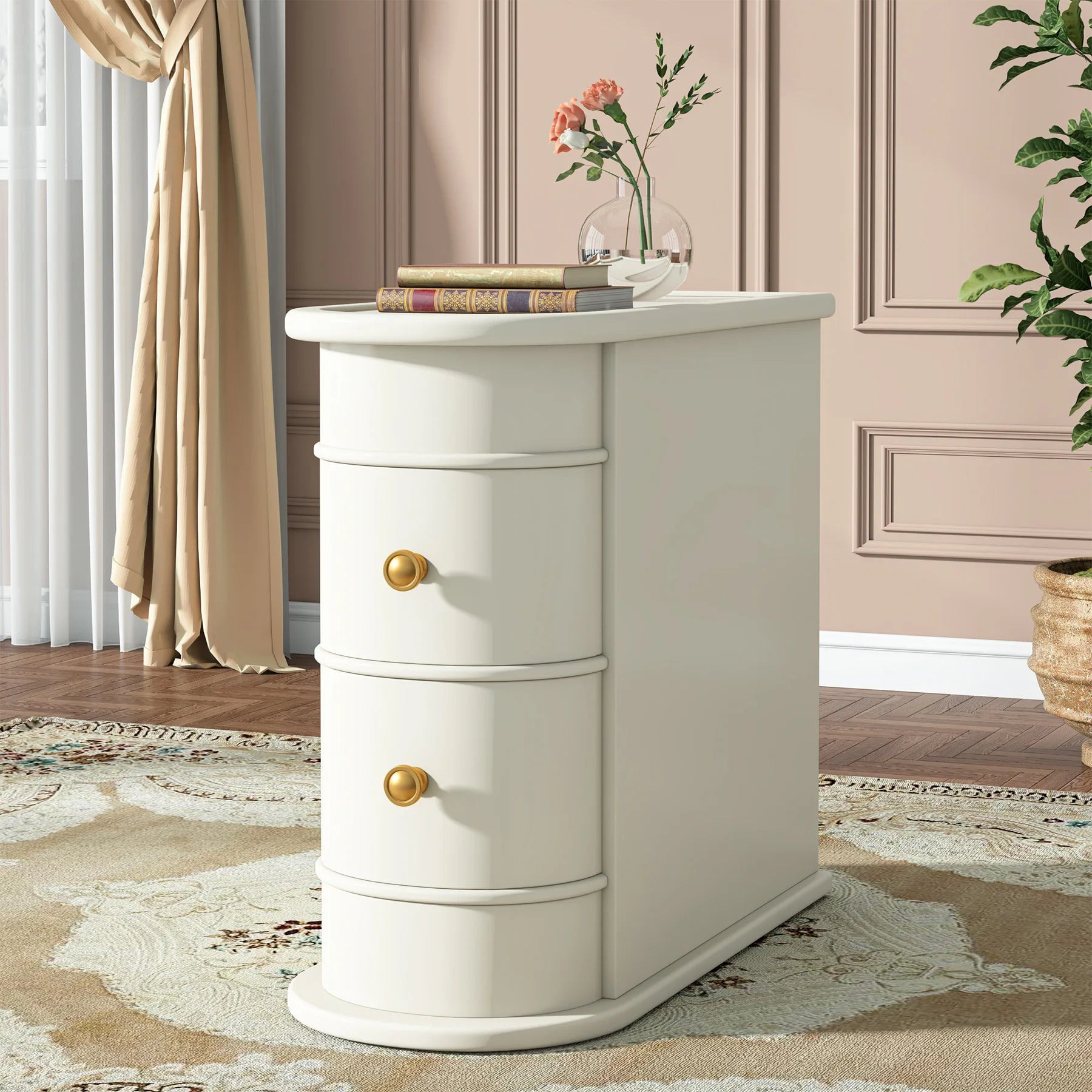 Solid Wood Narrow Side Table Nightstand with 2 Drawers for Living Room — 24" Tall