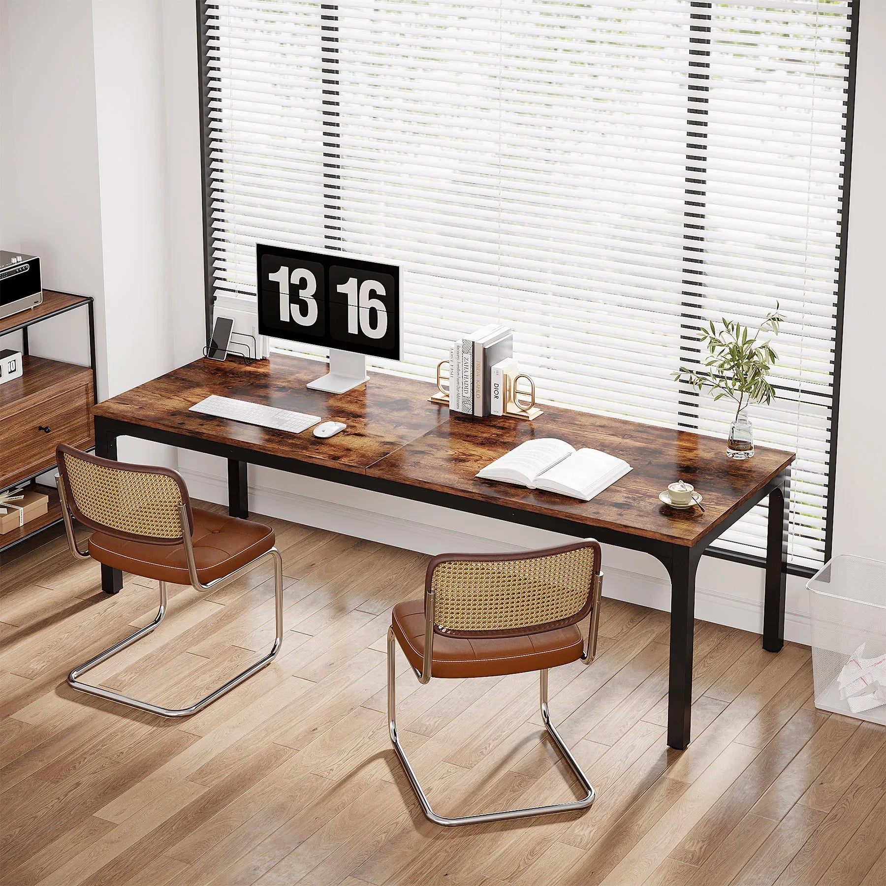 Industrial Wood Computer Desk with Steel Frame for Two-Person Home Office — 78.7"