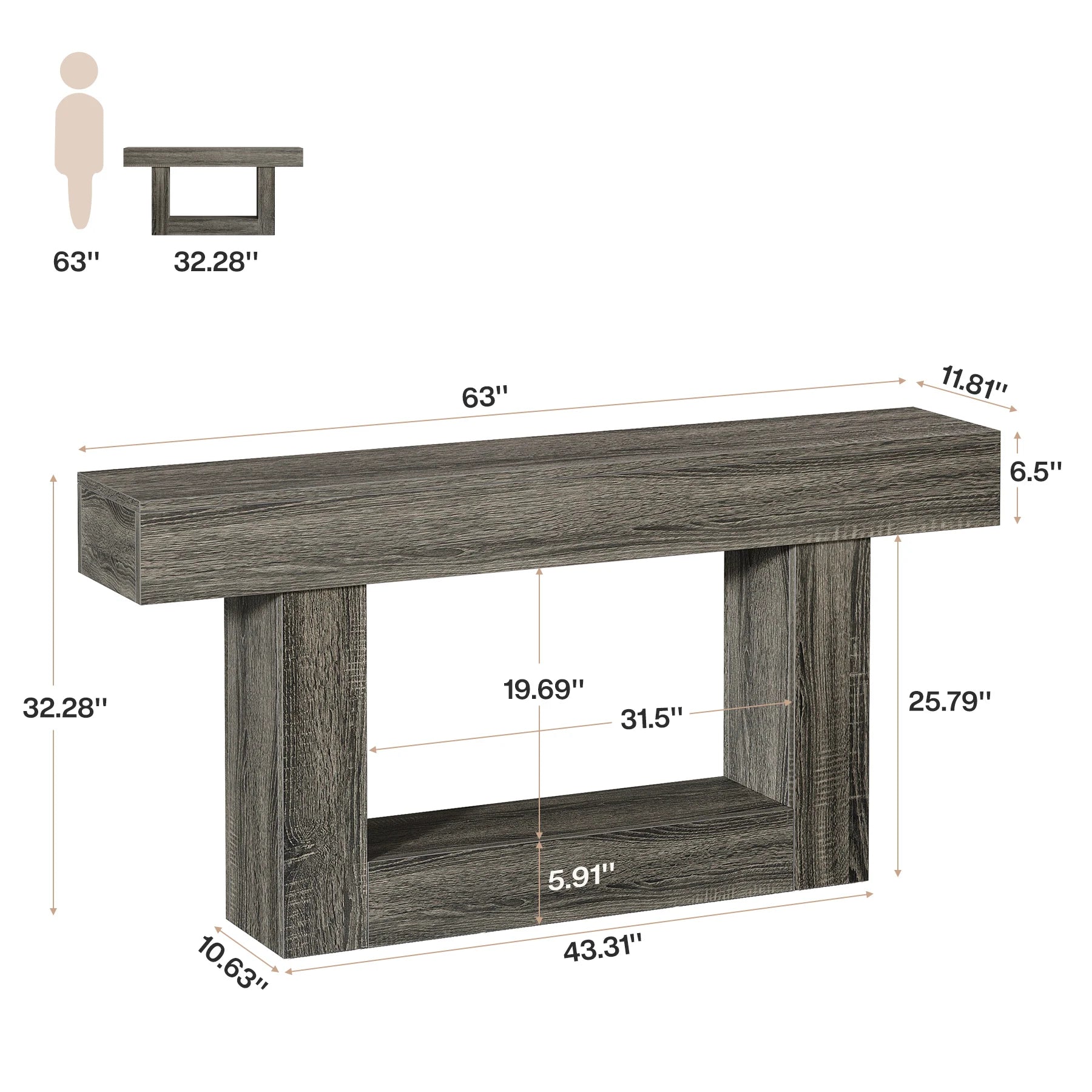 Two-Tone Farmhouse Console Table with Lower Shelf for Entryway — 63"