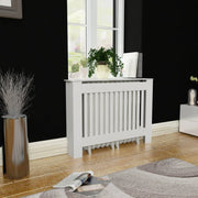 Slatted White Radiator Cover Cabinet with Display Shelf for Living Room — Medium 44"