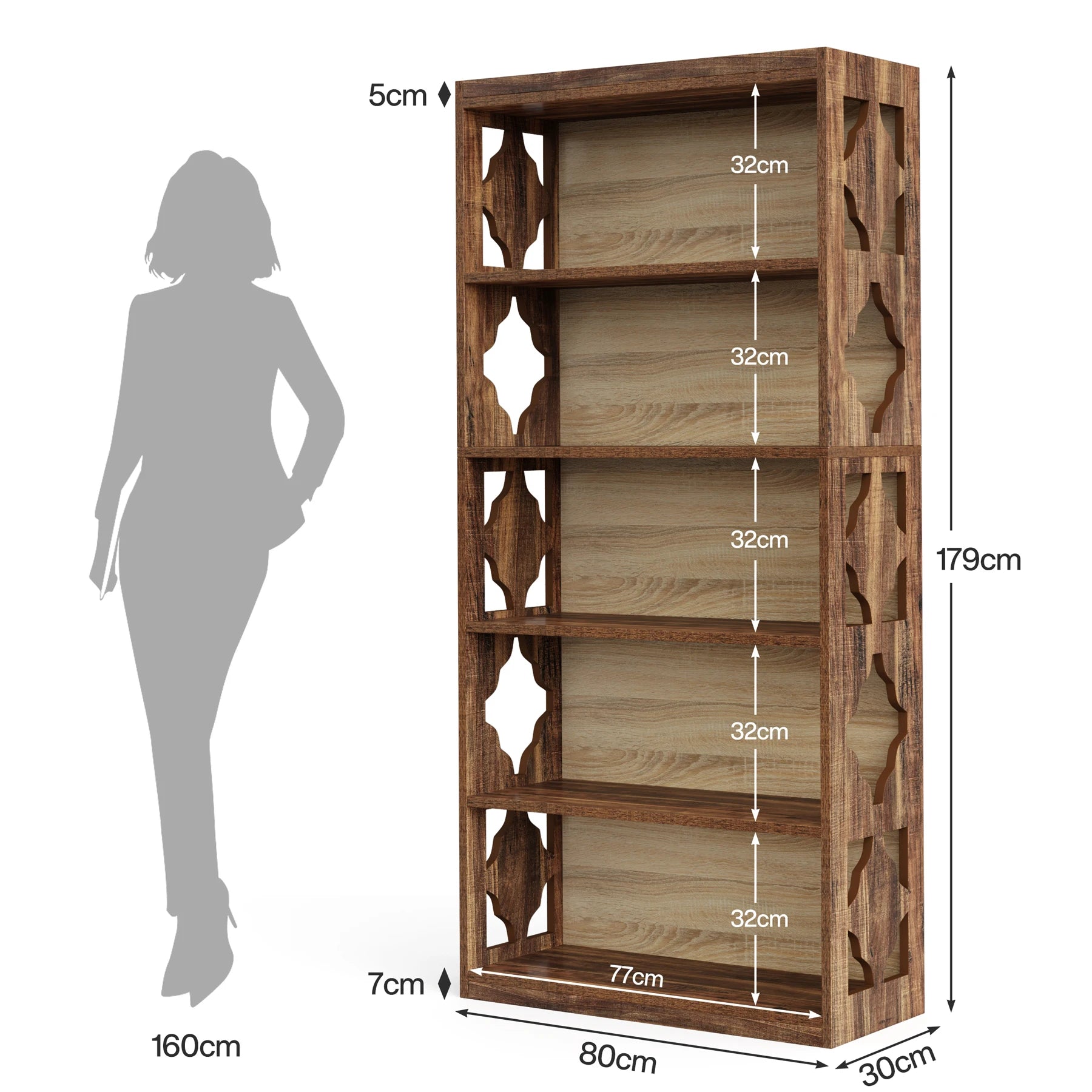 Industrial 6-Tier Bookcase with X-Frame for Living Room — 71in Tall Open Bookshelf
