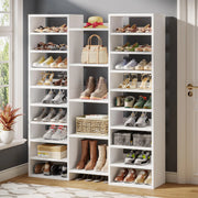White Wood 14-Tier Shoe Rack with 22 Open Cubbies for Entryway — Holds 46 Pairs