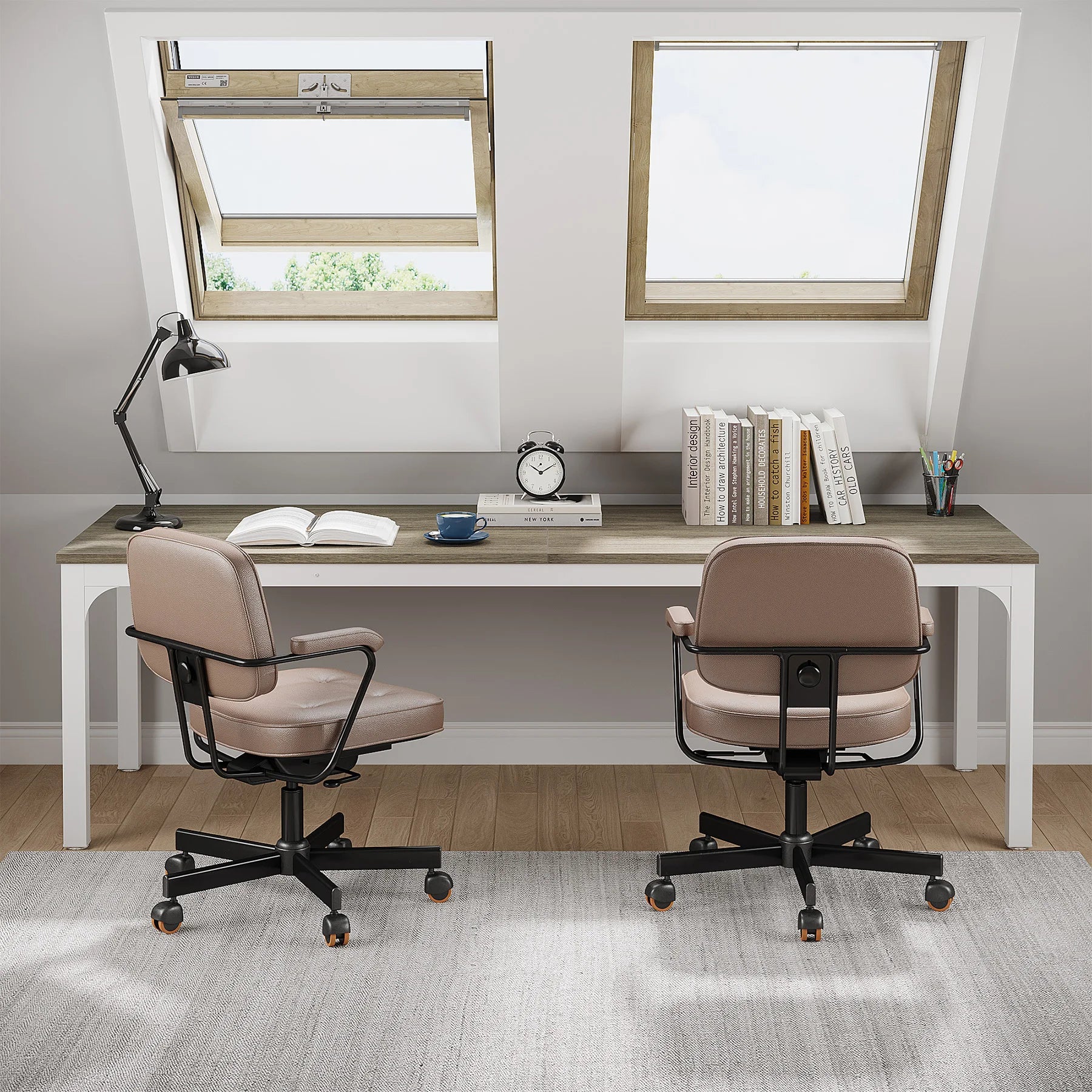 Industrial Wood Computer Desk with Steel Frame for Two-Person Home Office — 78.7"