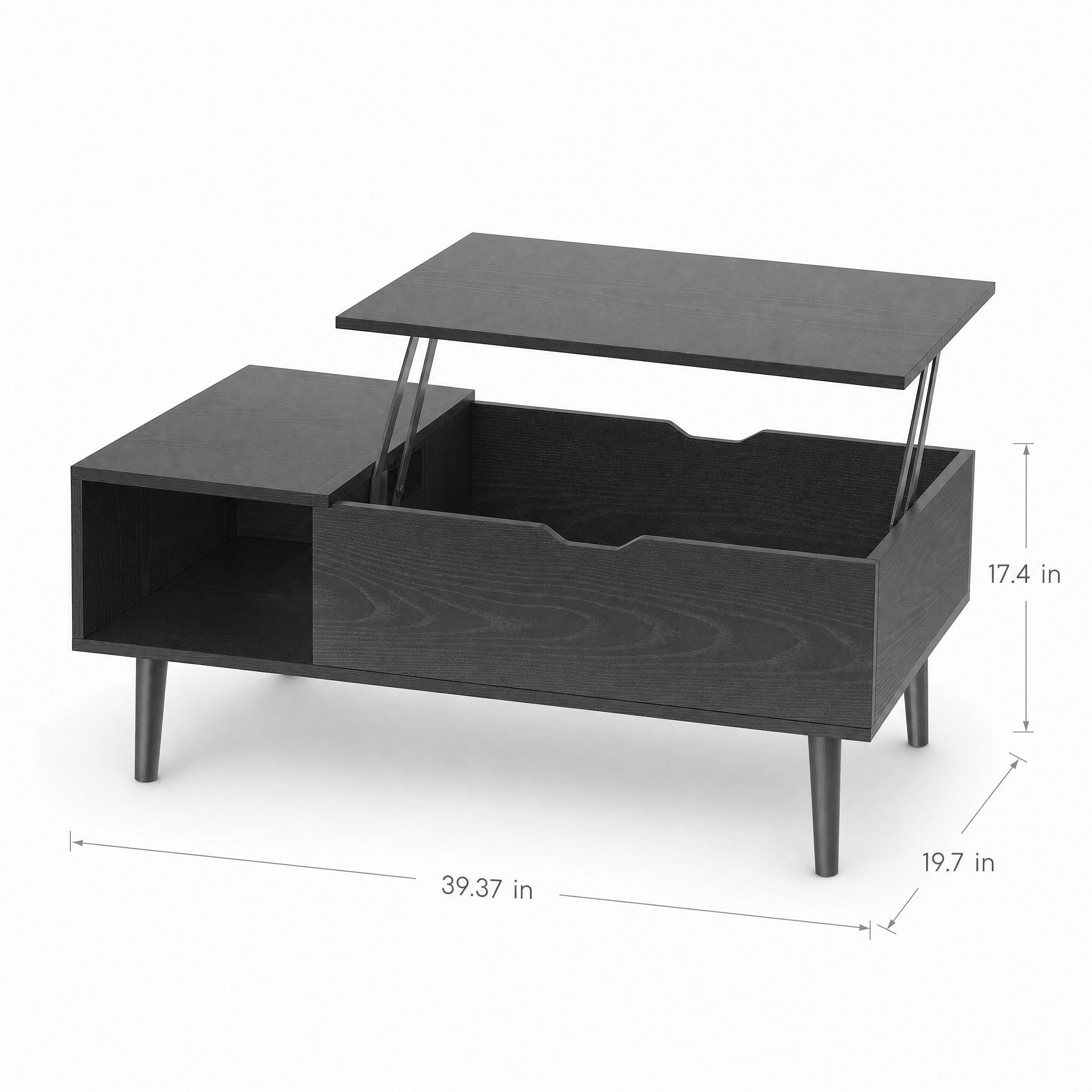 Mid-Century Lift-Top Coffee Table with Hidden Storage for Living Room — 39"W