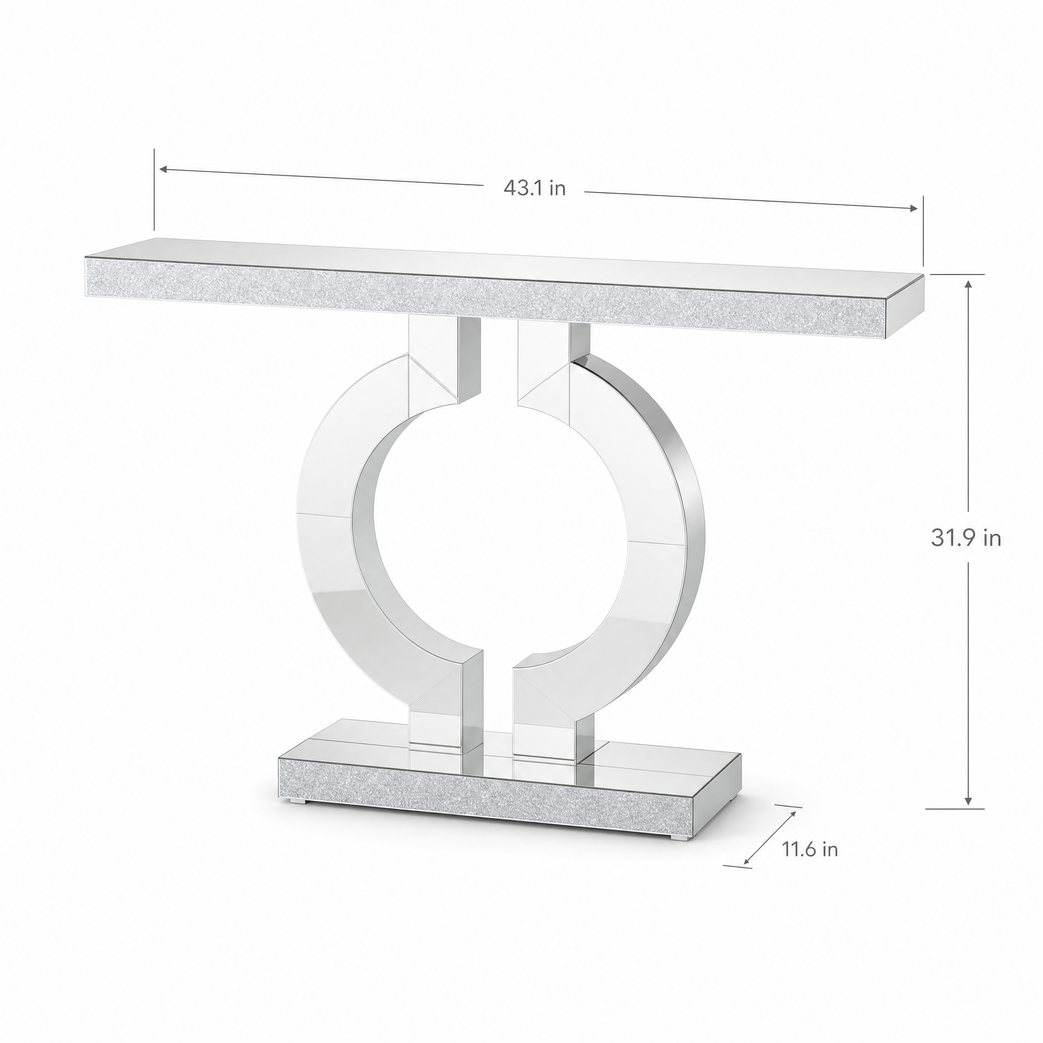 Mirrored Console Table with Crystal Sparkle Finish for Entryway — 43" Wide