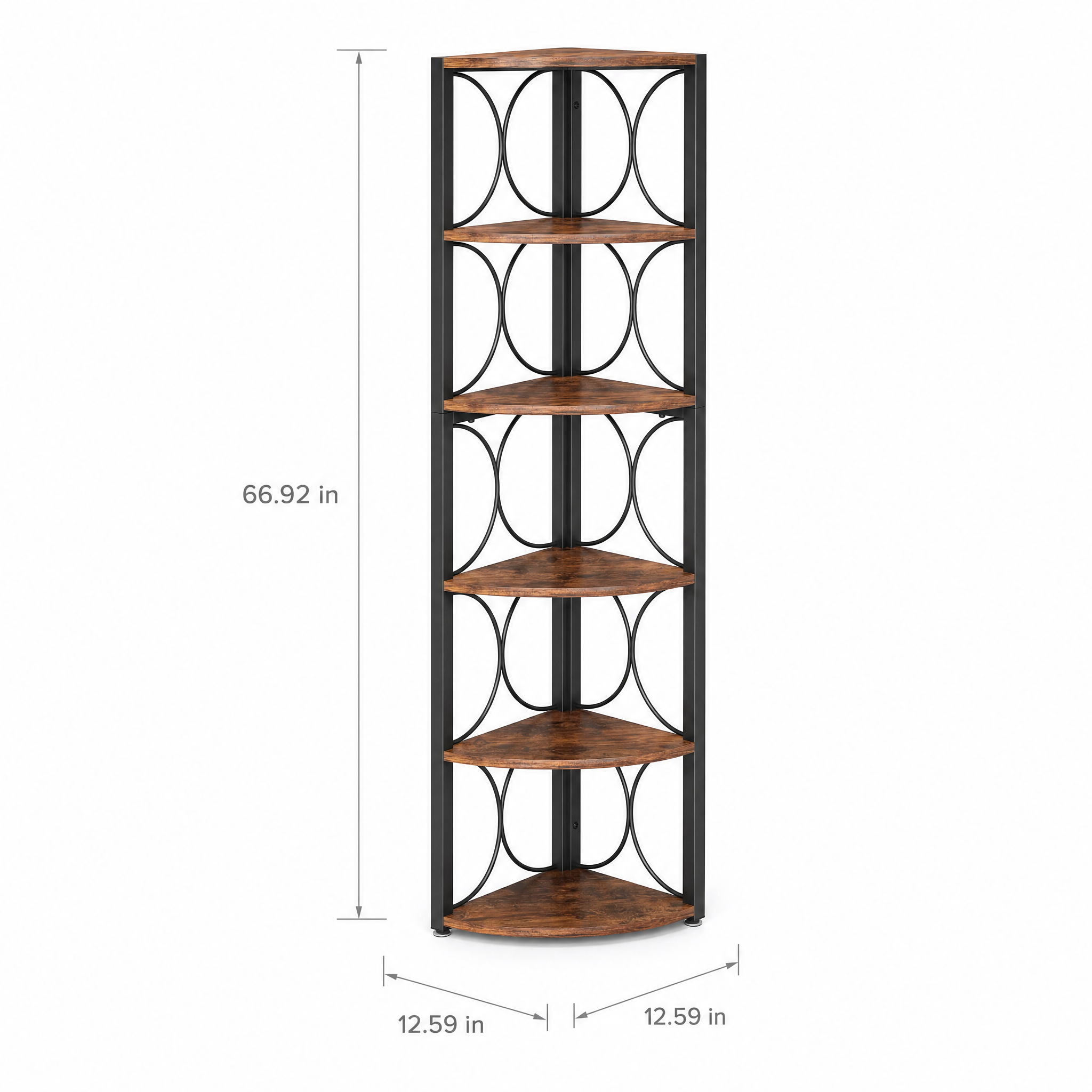 Rustic Corner Shelf with 6 Open Tiers for Living Room — 67in Tall