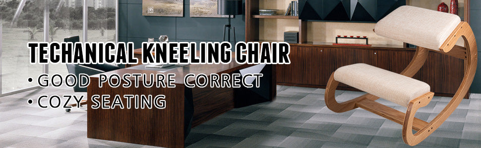 Bentwood Ergonomic Kneeling Chair with Rocking Base for Home Office — Natural Oak