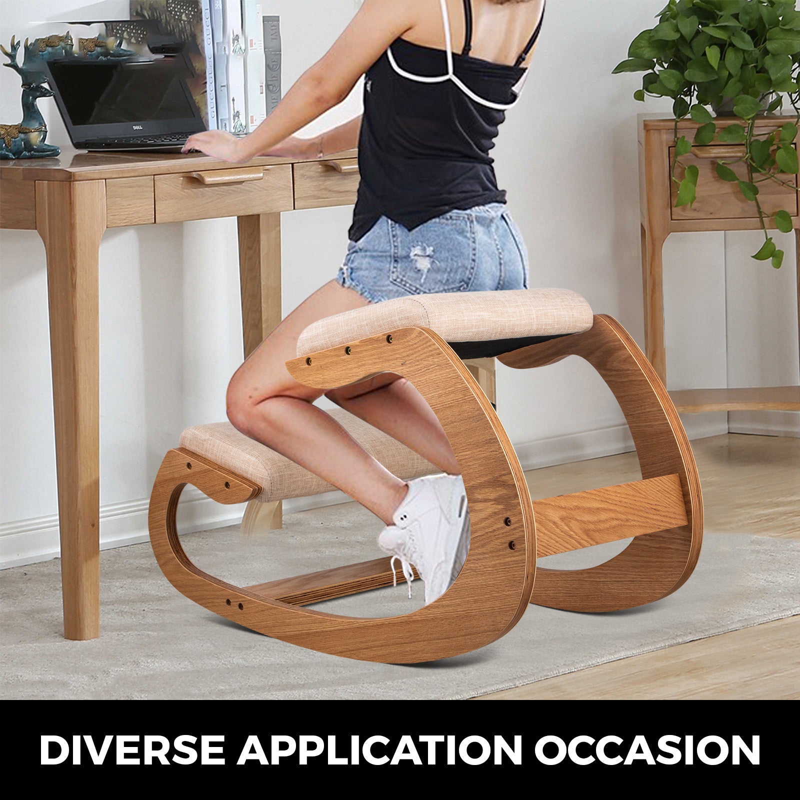 Bentwood Ergonomic Kneeling Chair with Rocking Base for Home Office — Natural Oak