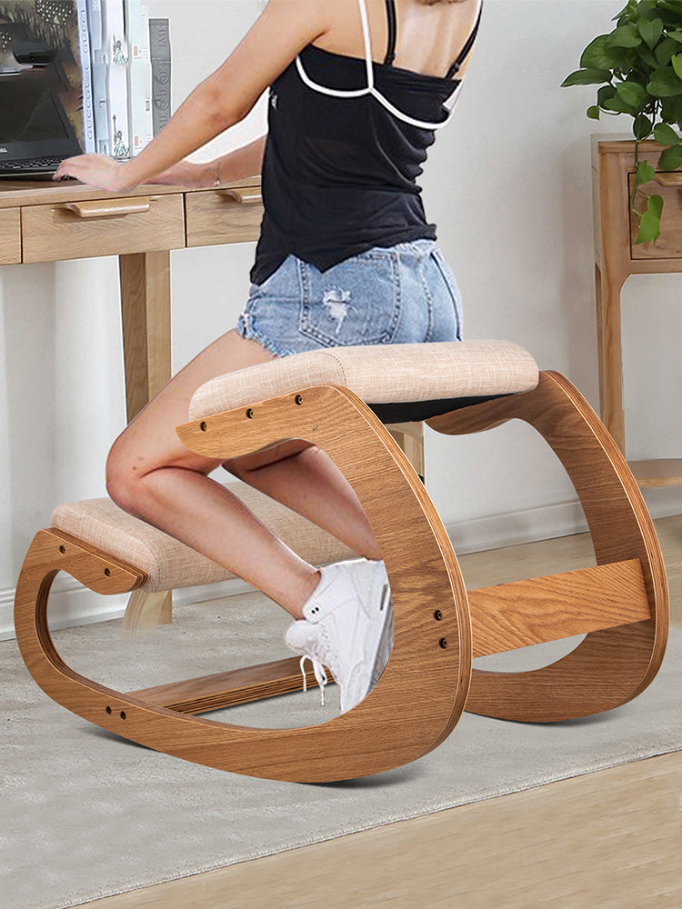 Bentwood Ergonomic Kneeling Chair with Rocking Base for Home Office — Natural Oak